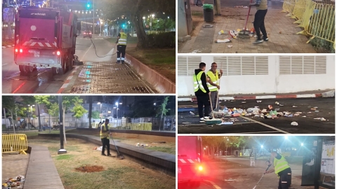 בתום חגיגות העצמאות בלוד: צוות אגף התפעול צחצח והבריק את שדרות ירושלים והסביבה עד אור הבוקר